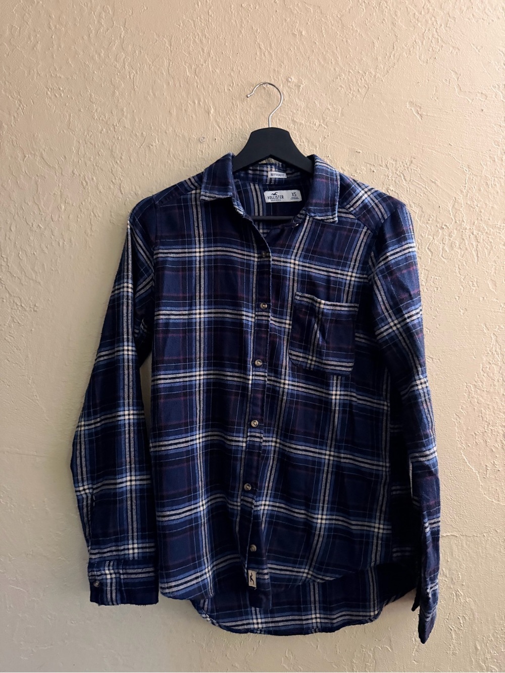 Hollister Navy and White Plaid Button-Down Shirt